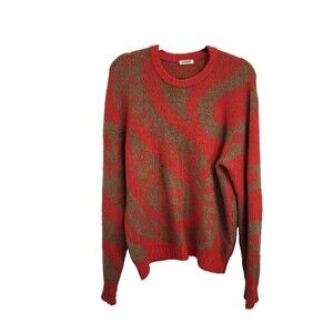 Gimaguas Womens Sweater Medium Orange/Brown Paisley‎ Print Wool Blend 70's Retro